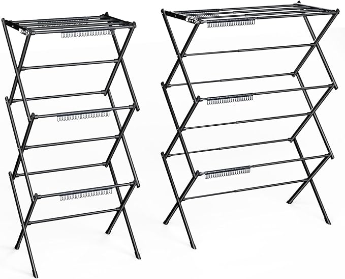 3 Tier Clothes Drying Rack, Foldable Drying Rack Clothing,Indoor & Outdoor Laundry Rack for Drying Clothes,Space-Saving Design,Small Collapsible Portable Dryer Racks for Laundry,Pure Black