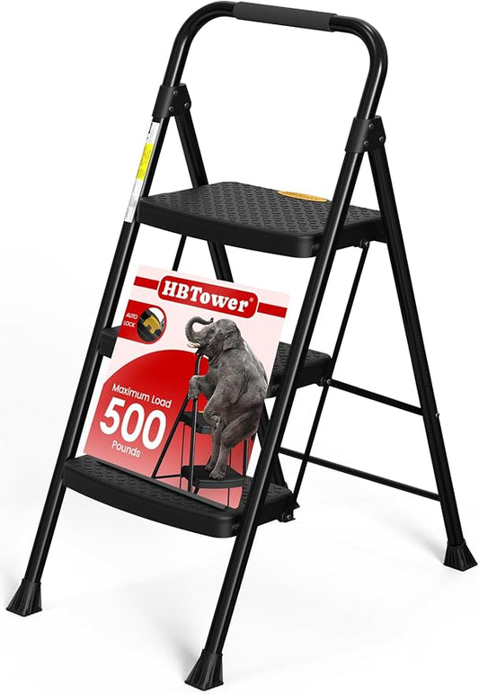 HBtower Step Ladder Sturdy, Heavy Duty Step Stool for Adults | Wide Anti-Slip Pedal Step Ladder Folding Step Stool for Home and Kitchen, Garage, Outdoor