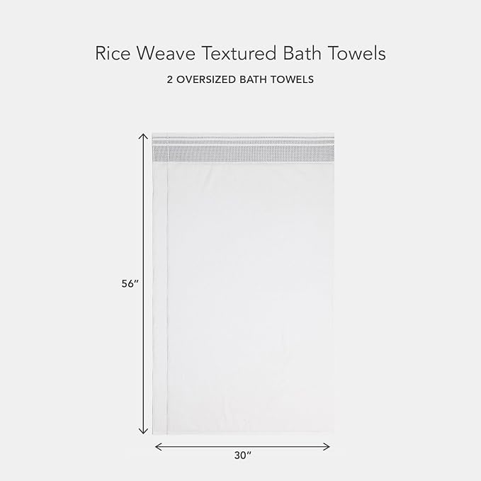 Texere 100% Organic Cotton Rice Weave Jacquard 700 GSM Luxury Bath Towel Sets - 2 Large Bath Towels (Rice Weave, BRT Wht w/Blk, 2 Bath Towels)