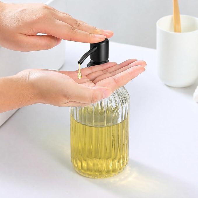 Clear Glass Soap Dispenser | with Matte Black 304 Rustproof Stainless Steel Pump 18oz for Kitchen and Bathroom Hand Soap Dispenser Bottle