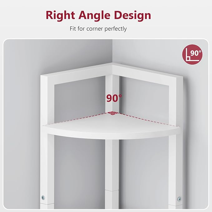 Small Corner Shelf Stand 3 Tier 39.5" with Metal Frame, White | Industrial Narrow Corner Shelf, Multipurpose Tall Corner Bookshelf, Corner Shelves for Bedroom, Living Room, Office, Kitchen