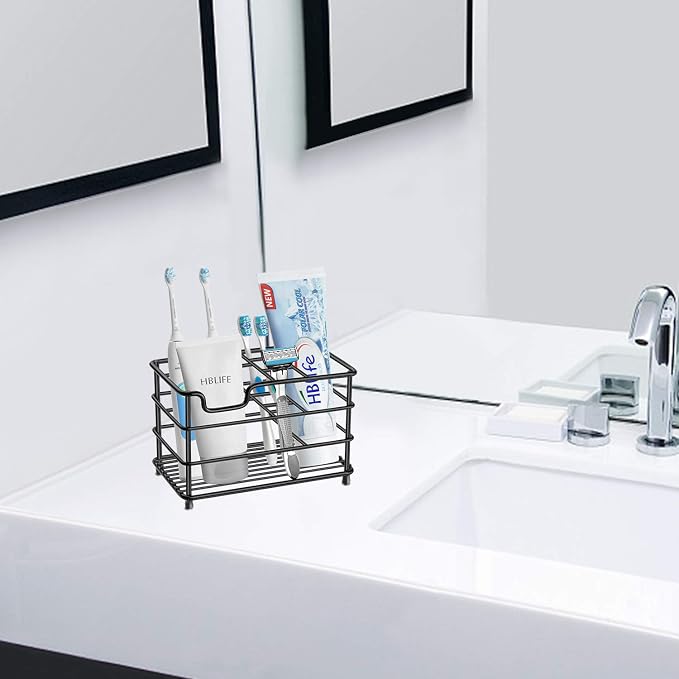 HBlife Large Electric Toothbrush Holder for Bathroom, Black Stainless Steel Bathroom Accessories Organizer for Small Spaces
