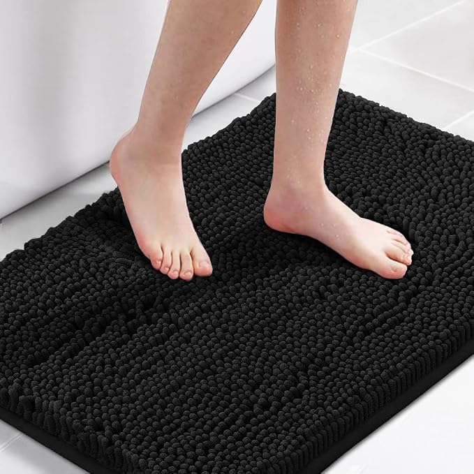 H.VERSAILTEX Bath Mat for Bathroom Non Slip Luxury Chenille Ultra Soft Bath Rugs 24x36 Absorbent Non Skid Shaggy Rugs Washable Dry Fast Plush Area Carpet Mats for Indoor, Bath Room, Tub - Black