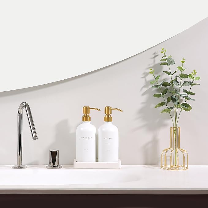 Prus Waso Gold Soap Dispenser Bathroom Set | Hand and Lotion Dispenser with Stainless Steel Pump, Perfect for Modern Bathroom Decor