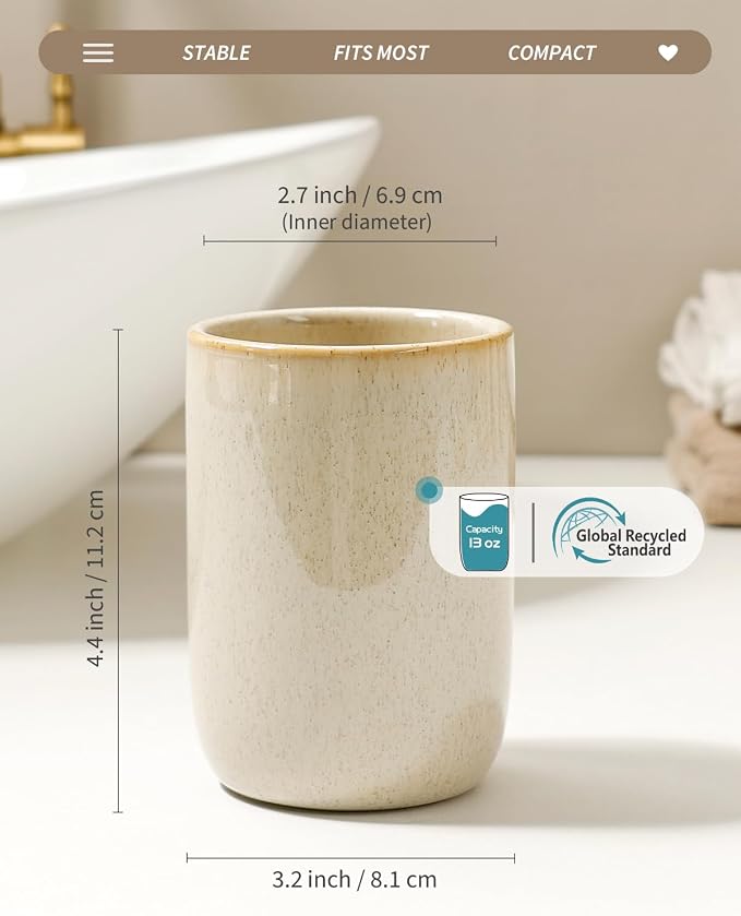 BosilunLife Ceramic Toothbrush Holder (Greige, Cylinder)