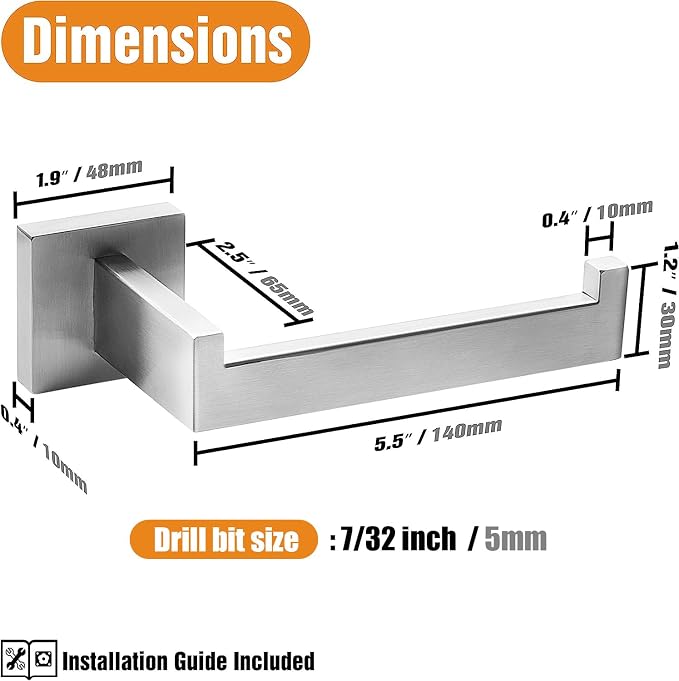 HITSLAM Brushed Nickel Toilet Paper Holder Wall Mount Square Silver 304 Stainless Steel Toilet Paper Roll Holder for Bathroom Rustproof