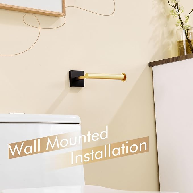 KOKOSIRI Toilet Paper Holder Toilet Roll Holders Hold Mega Rolls Kitchen Bathroom Tissue Paper Dispenser Black with Gold Stainless Steel, B2008GDK