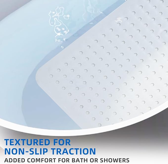 MOONFLY Shower and Bathtub Mat,40x16 Inches,Extra Long Non Slip Mats with Suction Cups and Drain Holes, Machine Washable and Anti Slip Bathmats, Bathroom Mats for Tub Nonslip (White)