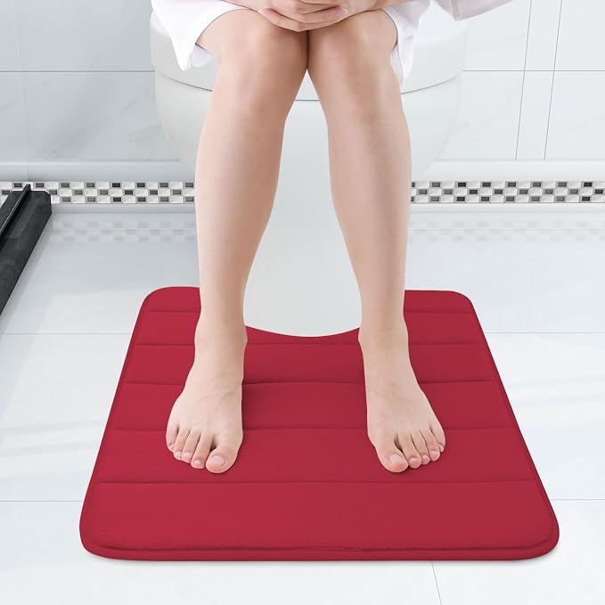 Buganda Memory Foam U-Shaped Toilet Rugs 24 x 20, Absorbent Bathroom mat | Red, Thick Soft Machine Washable toilet mat for bathroom, Contour Bath Rugs Mat for Toilet Base