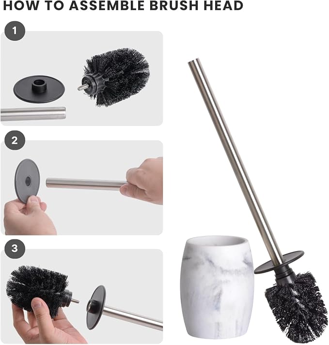 Clasin Home Toilet Bowl Brush and Holder with Stainless Steel Long Handle, Toilet Scrubber Brush with Durable Base, 360° Deep Cleaning Bristles for Bathroom, Compact Set for Small Space (White)