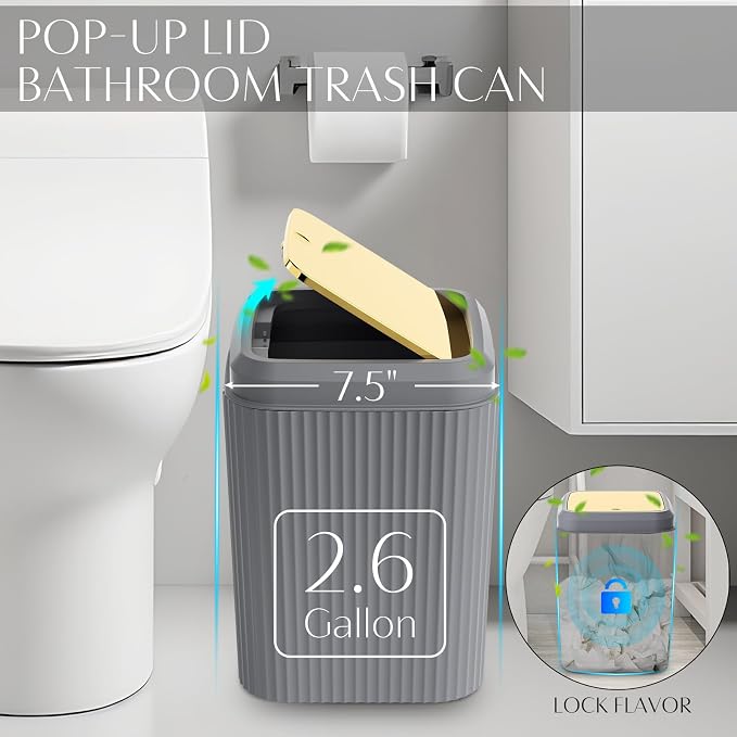 17PCS Bathroom Accessories Set, Gray Bathroom Set Bathroom Accessories Set with Trash Can, Toilet Brush, Toothbrush Holder, Qtip Holder & 3PCS Soap Dispenser