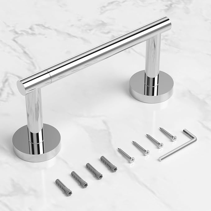 HITSLAM Chrome Toilet Paper Holder, Double Post Pivoting, SS304 | Wall Mount Bathroom Toilet Tissue Holder, Rustproof Stainless Steel, Easy Pivoting Roll Change, Fits Mega Rolls Size