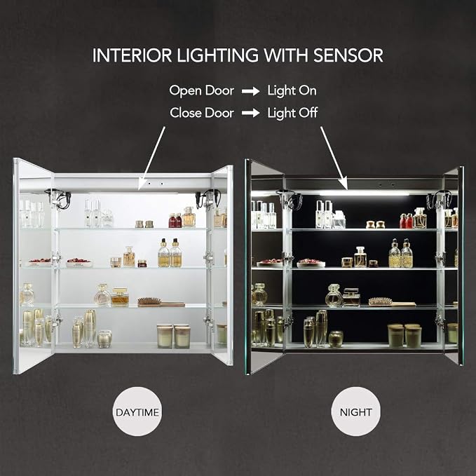 Blossom LED Lighted Bathroom Medicine Cabinet Mirror, Defogger, 30x32 | Bathroom Storage Cabinet, Medicine Cabinets Organizer, Vanity Mirror with Storage, Recessed/Surface Mount, Adjustable Shelves