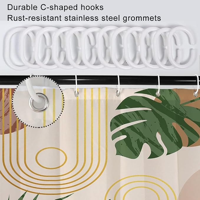 Boho Sage Green Stall Shower Curtain with Hooks 48x72 Inch | Waterproof Small Narrow Abstract Tropical Leaves Bathroom Curtain for Shower Stall, Machine Washable