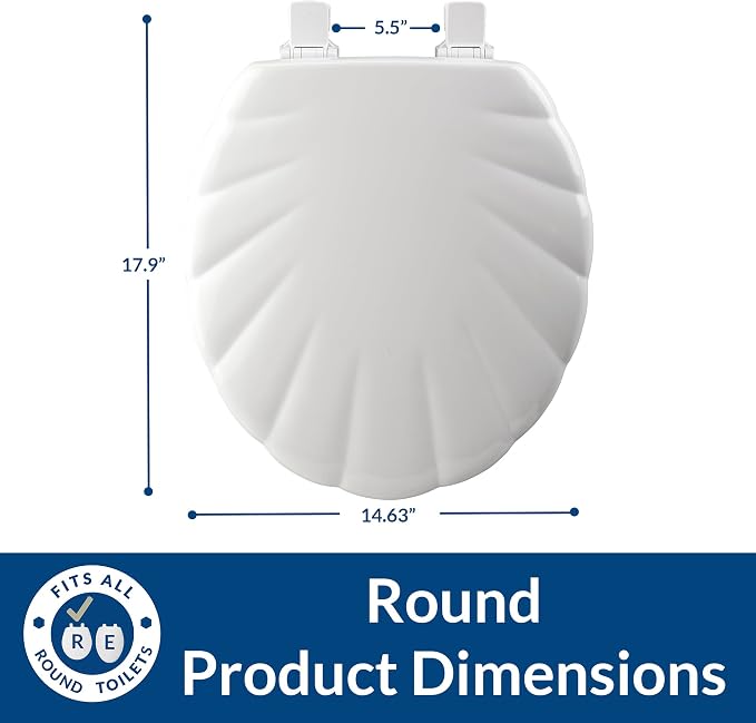 Mayfair Sculptured Shell Toilet Seat, Easy Clean Hinges with Durable Wood Seat, Made in USA, Round, White (Pack of 2)