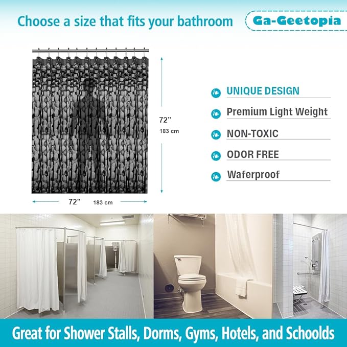 Ga-Geetopia EVA 3D Black Pearl Plastic Shower Curtain Liner - Premium Light Weight 72" x 72" Bathroom Shower Showroom Curtain Liner with Rustproof Metal Gromments and Weighted Magnet