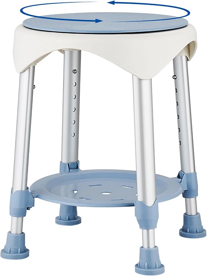 Shower Stool Chair for Inside Shower,360° Swivel,Blue,300LBS | 6-Level Adjustable Height Bath Chair with Shelf,Shower Seat Stool for Bathroom,Upgrade Small Corner Stool for Seniors