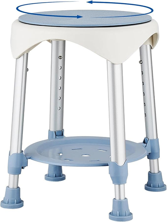 Shower Stool Chair for Inside Shower,360° Swivel,Blue,300LBS | 6-Level Adjustable Height Bath Chair with Shelf,Shower Seat Stool for Bathroom,Upgrade Small Corner Stool for Seniors
