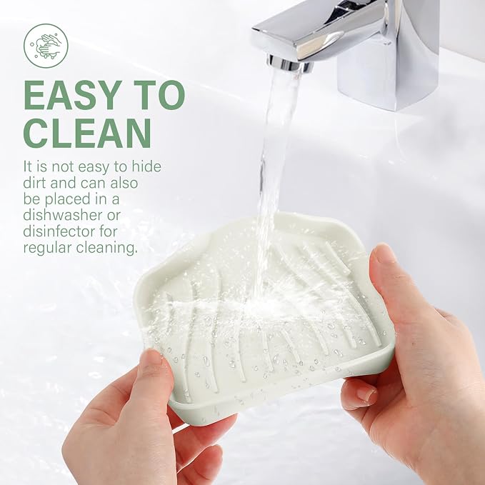 Silicone Soap Dish with Drain, SAISN Kitchen Soap Tray for Shower 2 Pack Self Draining Soap Dish Soft Bathroom Soap Holder for Kitchen Sink Flexible Portable Soap Saver, Beige