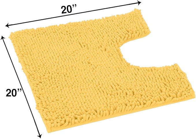 LuxUrux U-Shaped Toilet Bath Mat – Absorbent & Non-Slip Contoured Rug for Toilet Base, Plush Chenille, Machine Washable (20 x 20 inch, Yellow)