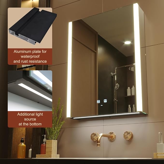 21x28 Inch Left Hinge Aluminum LED Bathroom Medicine Cabinet with Mirror | Light Adjustment, Anti-Fog, Sockets&USBs, High Capacity, Easy to Install