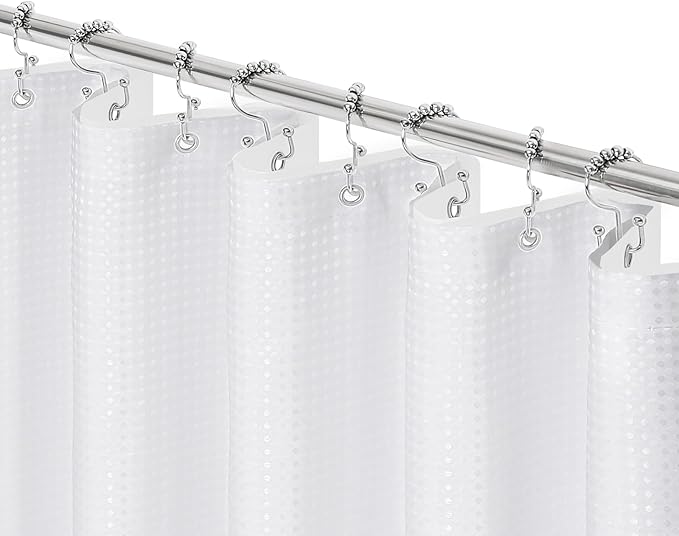 3 in 1 White Shower Curtain with PEVA Liner, 12 Hooks, 72x72 | Luxury Weighted Fabric Shower Curtain Set, 12 Stainless Steel Double-Sided Hooks, Water Repellent, Bathroom Decor