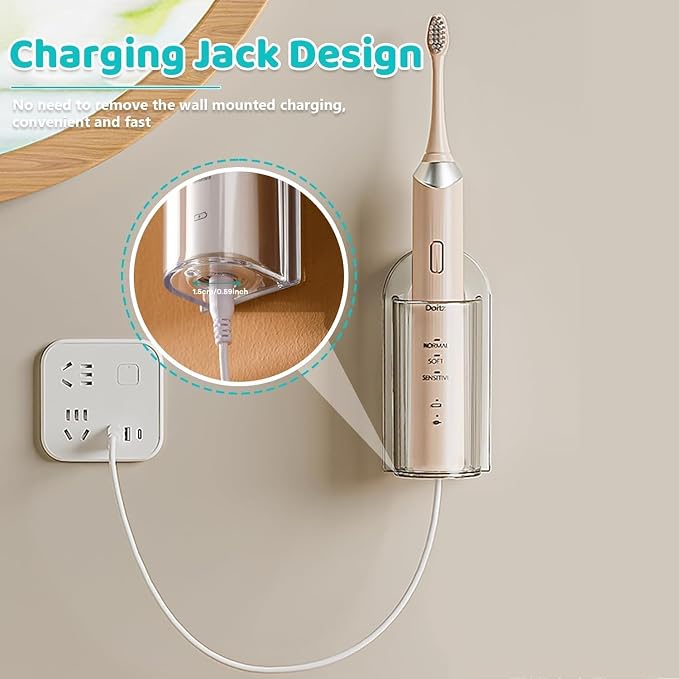 4 Pack Electric Toothbrush Holders for Bathroom, Wall Mounted Clear Electric Toothbrush Organizer, Self Adhesive Bathrooms Toothbrush Storage for Shower, Saving Space and Keep Drying