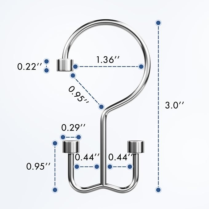 Bathway Shower Curtain Hooks Chrome Shower Curtain Rings, 12 Pcs Metal Double Hooks Rings Rust Proof for Bathroom Shower Curtain Rod