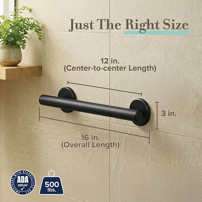Gatco 850MX Latitude II 12" Grab bar, Matte Black