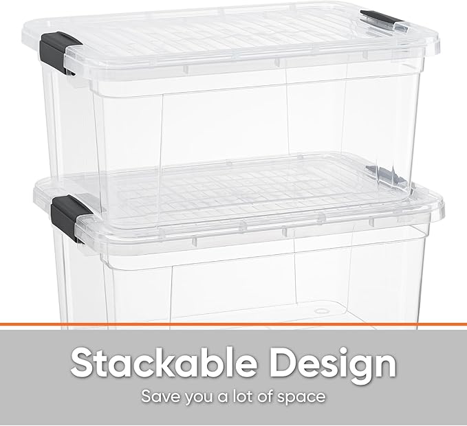 Superio Clear Storage Box with Lid, 21 Quart Plastic Container Bins for Organizing, Stackable Crates, BPA Free, Non Toxic, Odor Free, Organizers for Home, Office, School, and Dorm