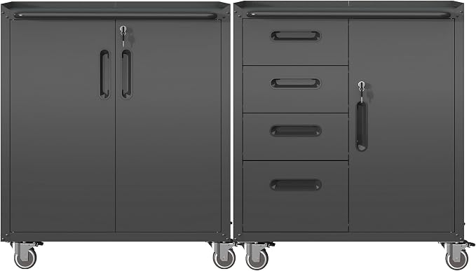 Garage Tool Cabinet Set,Heavy Duty Steel Rolling Tool Chest with Lockable Doors & Adjustable Shelves