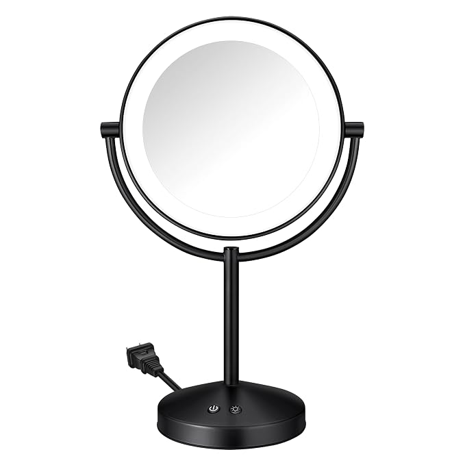Conair Lighted Makeup Mirror, Double-Sided LED Vanity Mirror with 1X/10X Magnification, 3 Light Settings, 3 Modes, 360° Rotation, Matte Black Finish