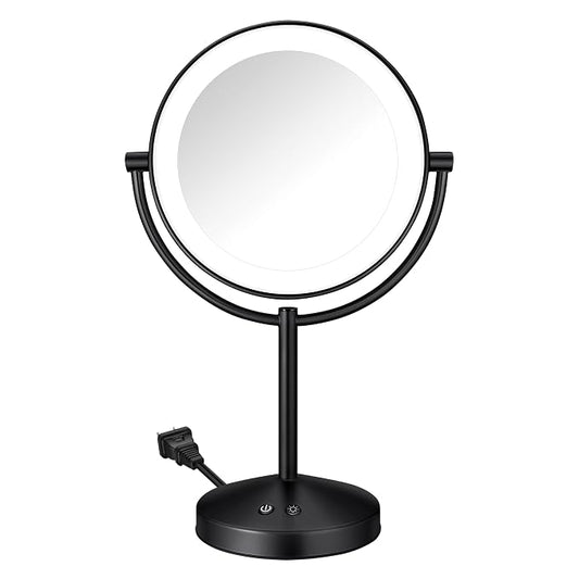 Conair Lighted Makeup Mirror, Double-Sided LED Vanity Mirror with 1X/10X Magnification, 3 Light Settings, 3 Modes, 360° Rotation, Matte Black Finish