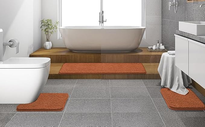 MIULEE Fall Burnt Orange Bathroom Runner Rug Soft Microfiber Bath Mat 24x48 | Absorbent, Non Slip, Quick Dry, Fluffy Bath Rugs for Bathroom Floor Tub Showers, Machine Washable