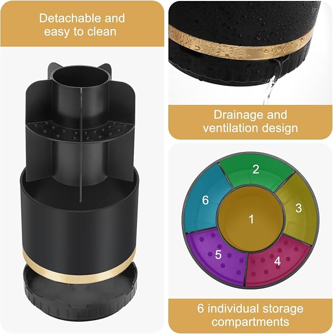 GFWARE Rotating Black Toothbrush Holder for Bathroom Organizer, Drainage | Detachable Matte Black 6 Slots Kids Electric Toothbrush and Toothpaste Holder, Bathroom Countertop Sink Storage Caddy