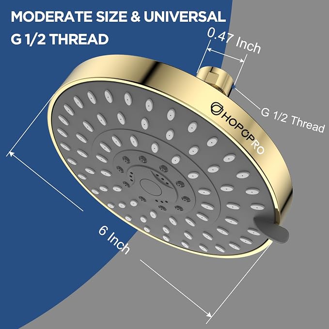 HOPOPRO 5-Mode High Pressure Shower Head - The Washington Post, NBC News, Today TV Show Recommended - High Flow Fixed Showerheads (6 Inch Gold) | The Washington Post, NBC News, Today TV Show Recommended, Consumer Reports Tested High Flow Fixed Shower H...