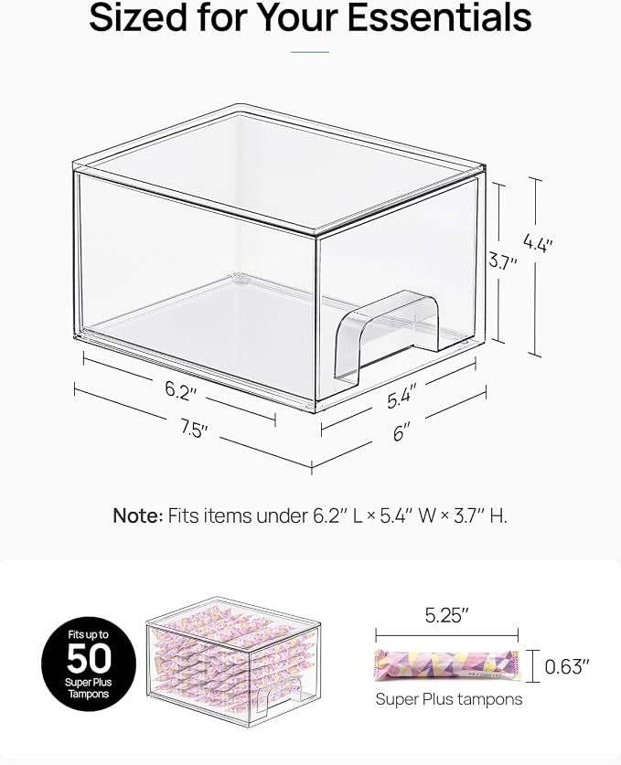 Vtopmart 4 Pack Small Clear Stackable Storage Drawers for Desk, Countertop | Bathroom Makeup Accessories Organizer, Plastic Bins For Desk, Vanity, Undersink, Medicine Cabinet ,Home Organization
