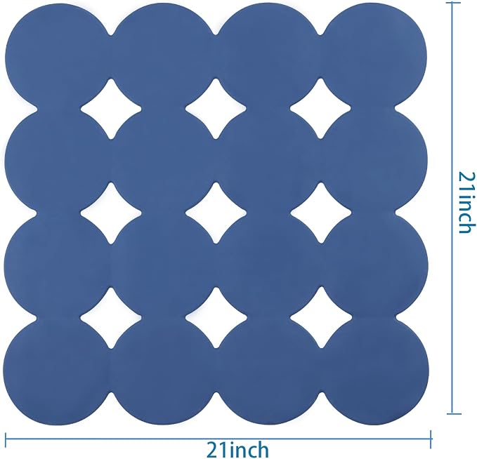 Webos Square Shower Mat Nonslip - Rubber Bathtub Mat with Suction Cups for Inside Shower Bathroom Floor (Navy Blue, 21X21“)