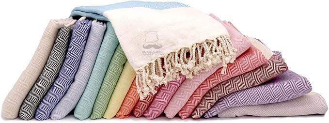 Beach Towel, 100% Cotton, 71x39 in, Herringbone Maroon