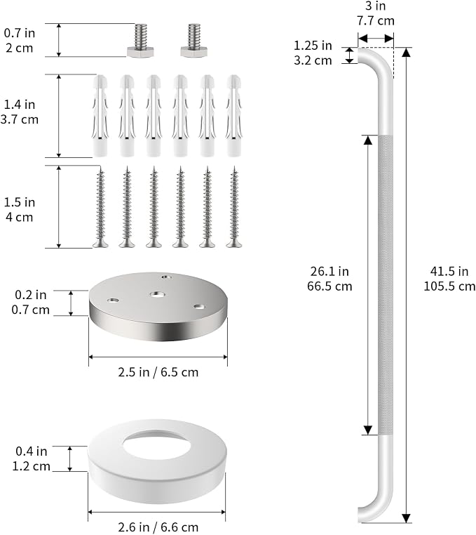 ZUEXT 42 Inch Extra Long White Anti Slip Knurled Safety Grab Bar for Shower | Stainless Steel Bathroom Safety Assist Handle, Heavy Duty Wall Mounted, Balance Support Rail for Seniors Handicap, 1.25" Dia