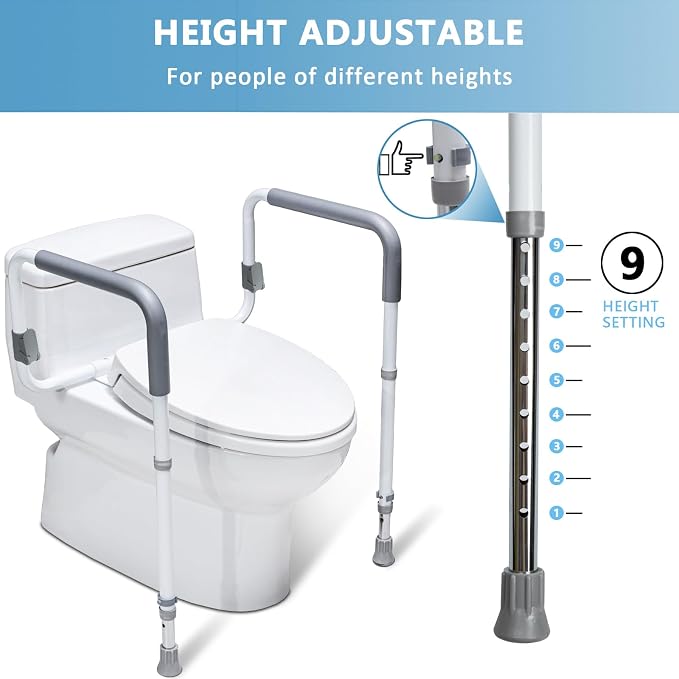 Toilet Safety Rail for Seniors, Height & Width Adjustable Handles | 350 Lbs Capacity, Bathroom Toilet Safety Frame, Stand Alone Grab Bar for Elderly, Handicap & Disabled, Fits Most Toilets