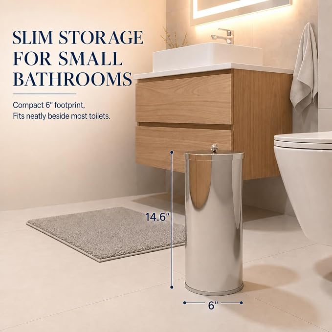 [2023 Upgraded Version] HUJI Rust Resistant Stainless Steel Toilet Paper Roll Canister Holder w/Removable Base for Bathroom Storage (1 Pack, Toilet Paper Canister)
