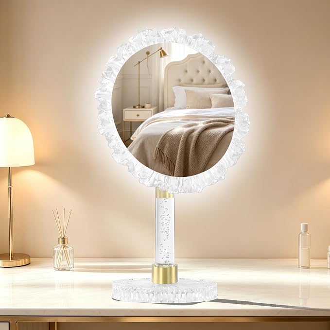10-Inch Lighted Makeup Mirror, 3 Color Modes, Adjustable | Angle-Adjustable Vanity Mirror with 80 LED Lights; short press to change color temperature, long press for 0-100% dimming