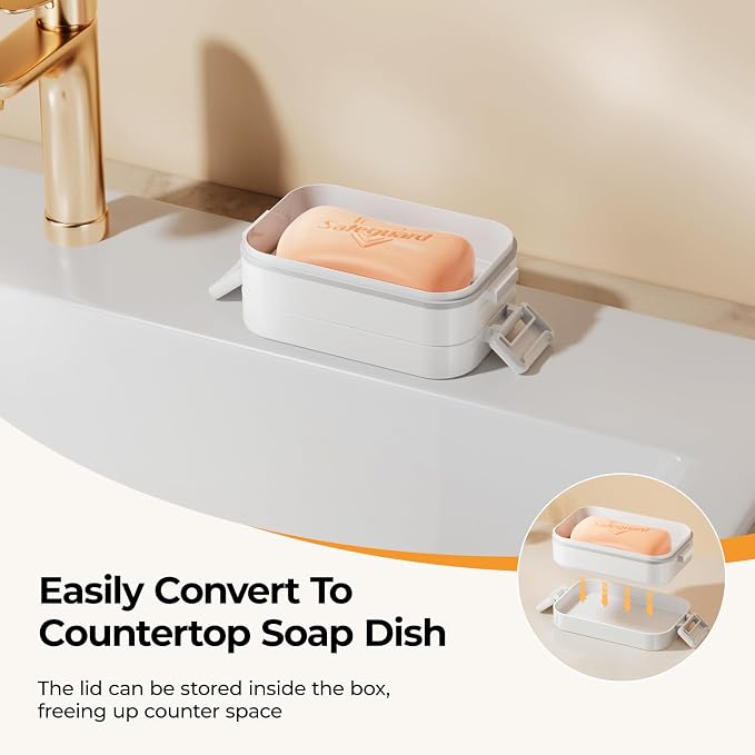 MOPMS Travel Soap Case, Leakproof with Clasps & Silicone Seal for Traveling | Soap Holder Travel Case with Drain Tray for Gym, Bathroom, Portable Travel Soap Container Fits Most Soaps, Durable PC, White