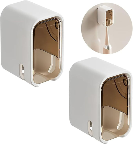 2PCS Toothbrush Holders Wall Mounted with Cover Tooth Brush Holder | Wall Toothbrush Holders for Bathrooms Shower Single Toothbrush Organizer for Travel and Home
