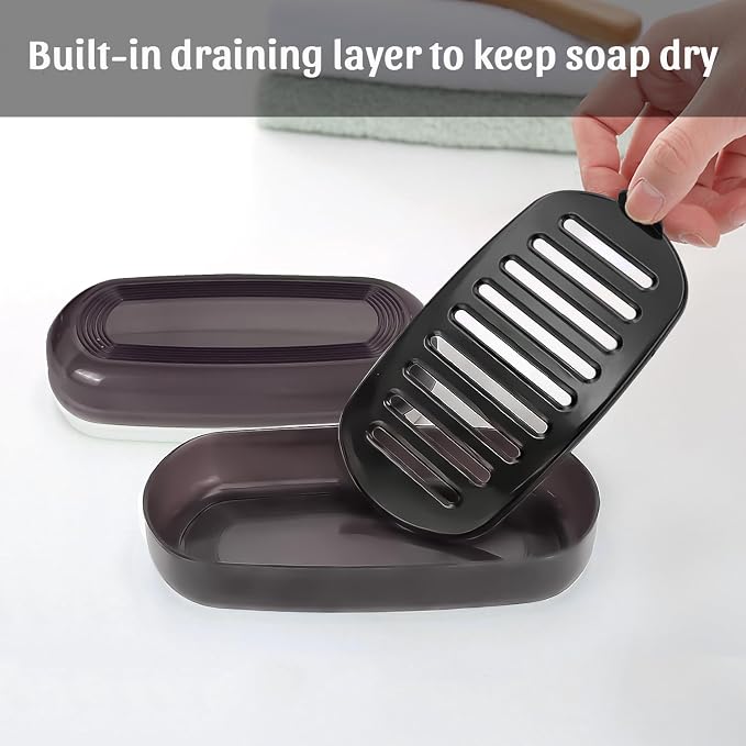 OZNER Travel Soap Case for Two Bars, Leak Proof Shampoo Bar Holder Compatible with Kitsch Bars, Soap Container with Drainage Layer for Bathroom, Camping, and Gym, Easy to Clean (Black)