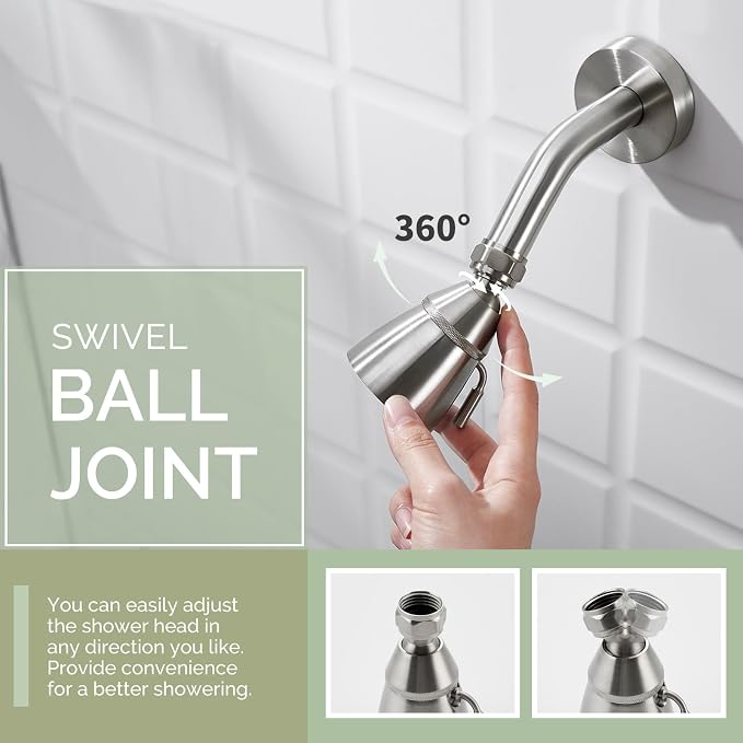 Angle Simple Shower Head High Flow, Brass Shower Sprayer, Brushed Nickel | G 1/2 Thread Type, High Pressure for Quick Rinsing, Swivel Joint & Adjustable Lever for Different Angle and Water Flow