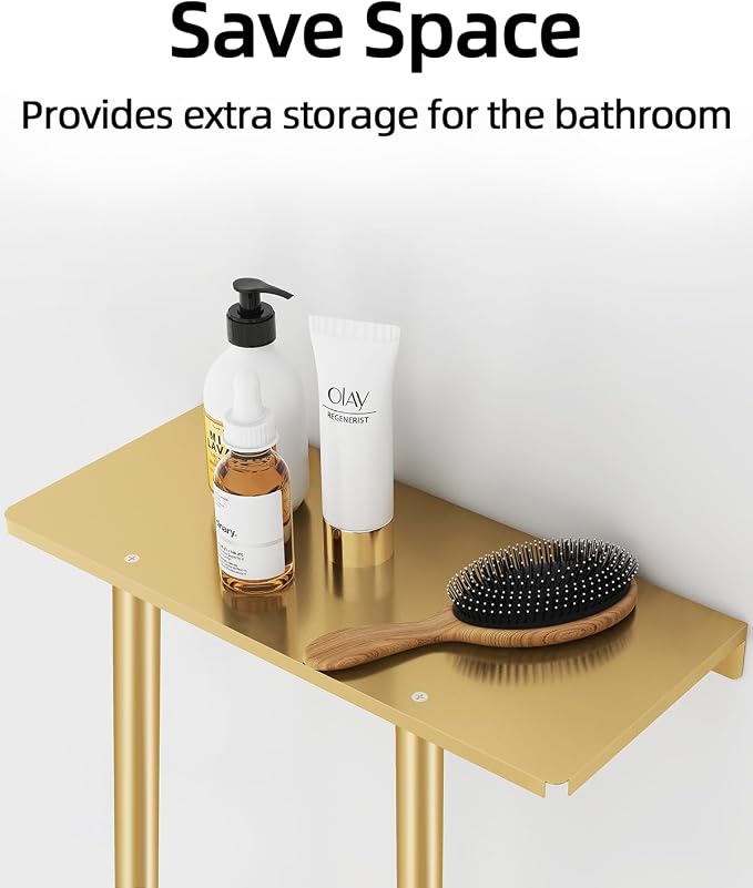 STWWO Bathroom Towel Storage Rack for Bathroom, 30 inch Towel Racks Wall Mounted with Shelf Can Holds 6 Large Towels, Wall Towel Rack for Rolled Towels, Gold | Towel Racks for Bathroom for Rolled Towels Folded Bath Towels, 30 inch