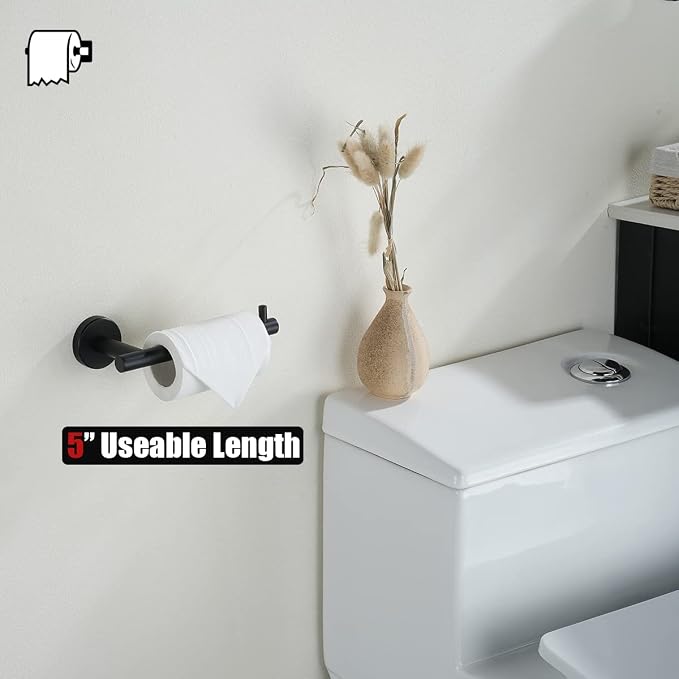 JQK Black Toilet Paper Holder, 5 Inch 304 Stainless Steel Thick 0.8mm Tissue Paper Dispenser, Matte Black Wall Mount, TPH100-PB