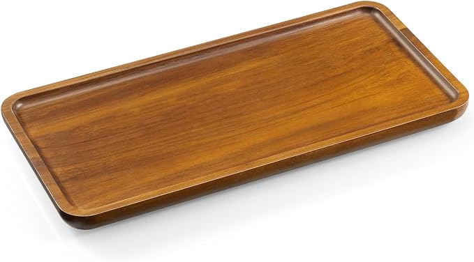 Acacia Wood Bathroom Vanity Tray, 12 Inch Wooden Decorative Tray for Toilet Tank, Coffee Table, Kitchen Counter, Makeup, Perfume, Coffee Bar, Snacks, Candles and Home Decor